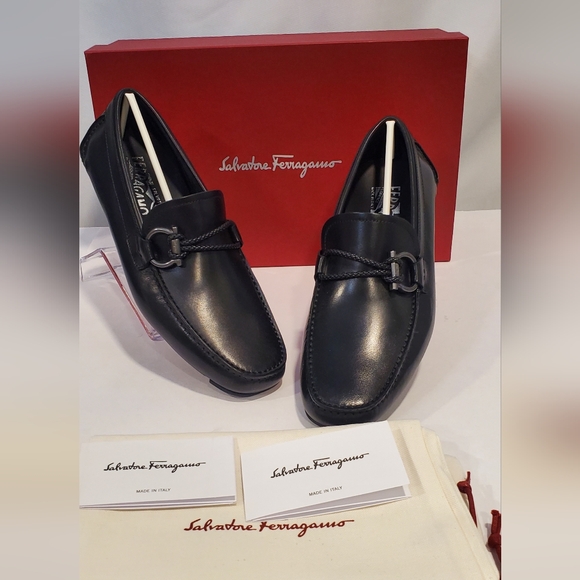 SALVATORE FERRAGAMO SHOES DRIVING LOAFERS LEATHER BRAIDED GANCINI US SZ 6EE NEW - Picture 4 of 11